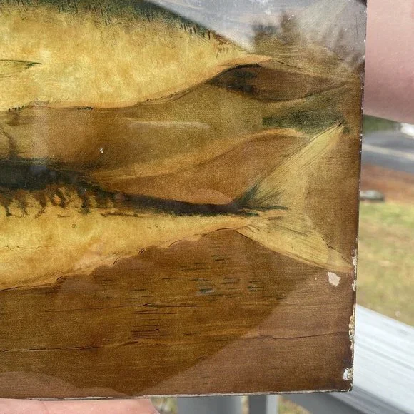 RARE Antique Victorian Flue Cover Fish Trade Advertise Nautical Glass Lithograph